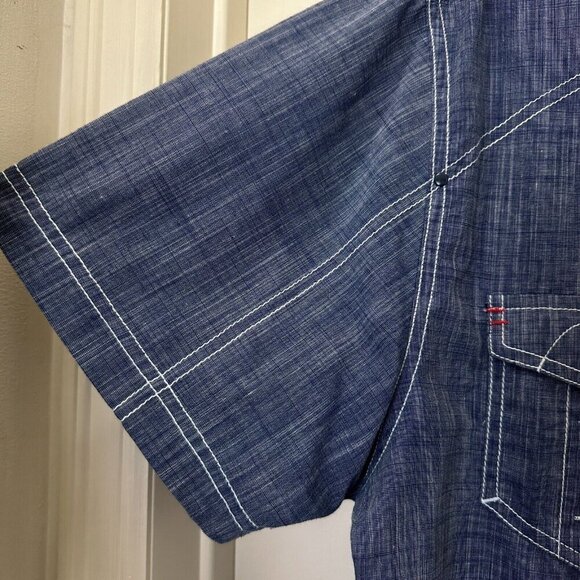 2/$30 Drill Mens Slim Fit Button Down Denim Shirt Size XL Blue Casual Skater - Picture 9 of 13
